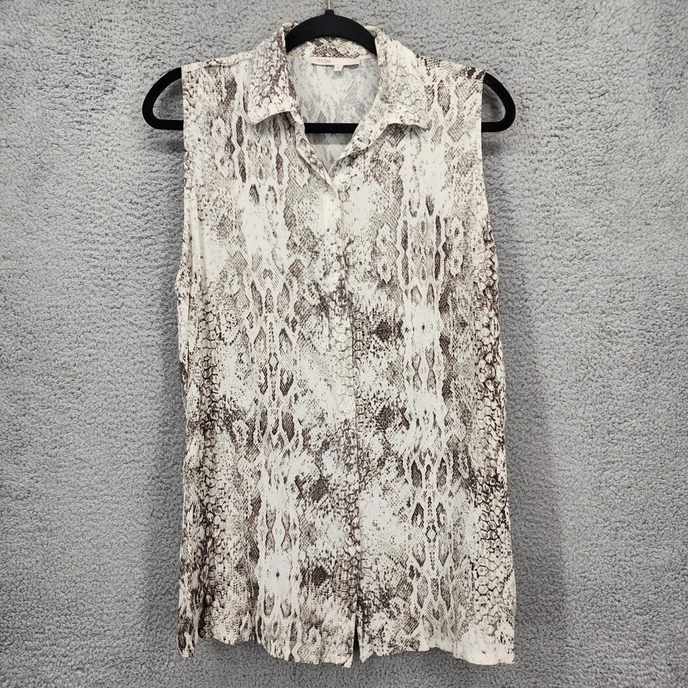 Maje Size 1 US‎ Medium Sleeveless Snake Print Button Up Shirt Top Beige Brown